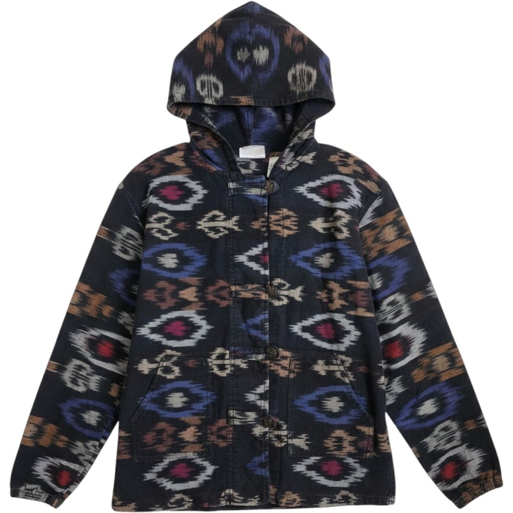 Vintage Chico's Design Ikat Hooded Jacket Woven‎ Tapestry Southwestern Size 1 M